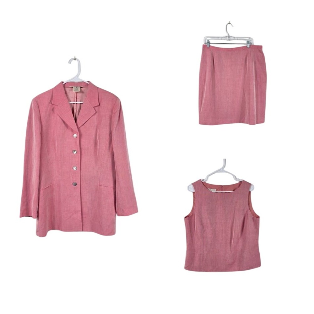 Laura Ashley Skirt Suit Women 14 Pink 3-Piece Blazer Shell Pencil‎ Skirt Vintage